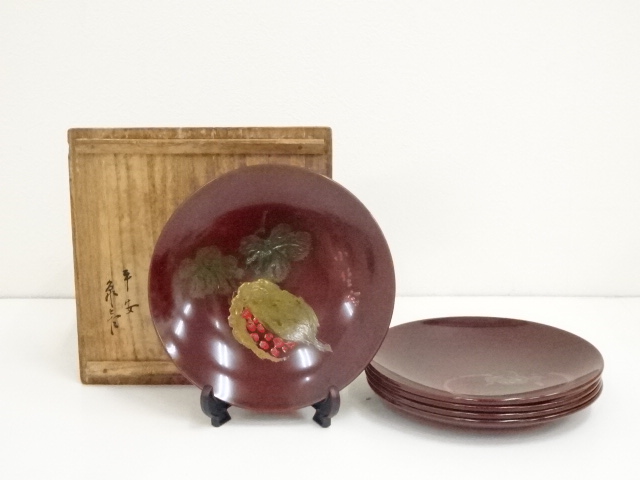 道具 ] - 道具 象彦（八代 西村象彦）造 田能村小竺漆画 菓子盆5客（共